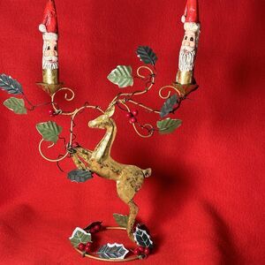 Vintage Christmas Decoration Santa Candles Deer Candle Holder